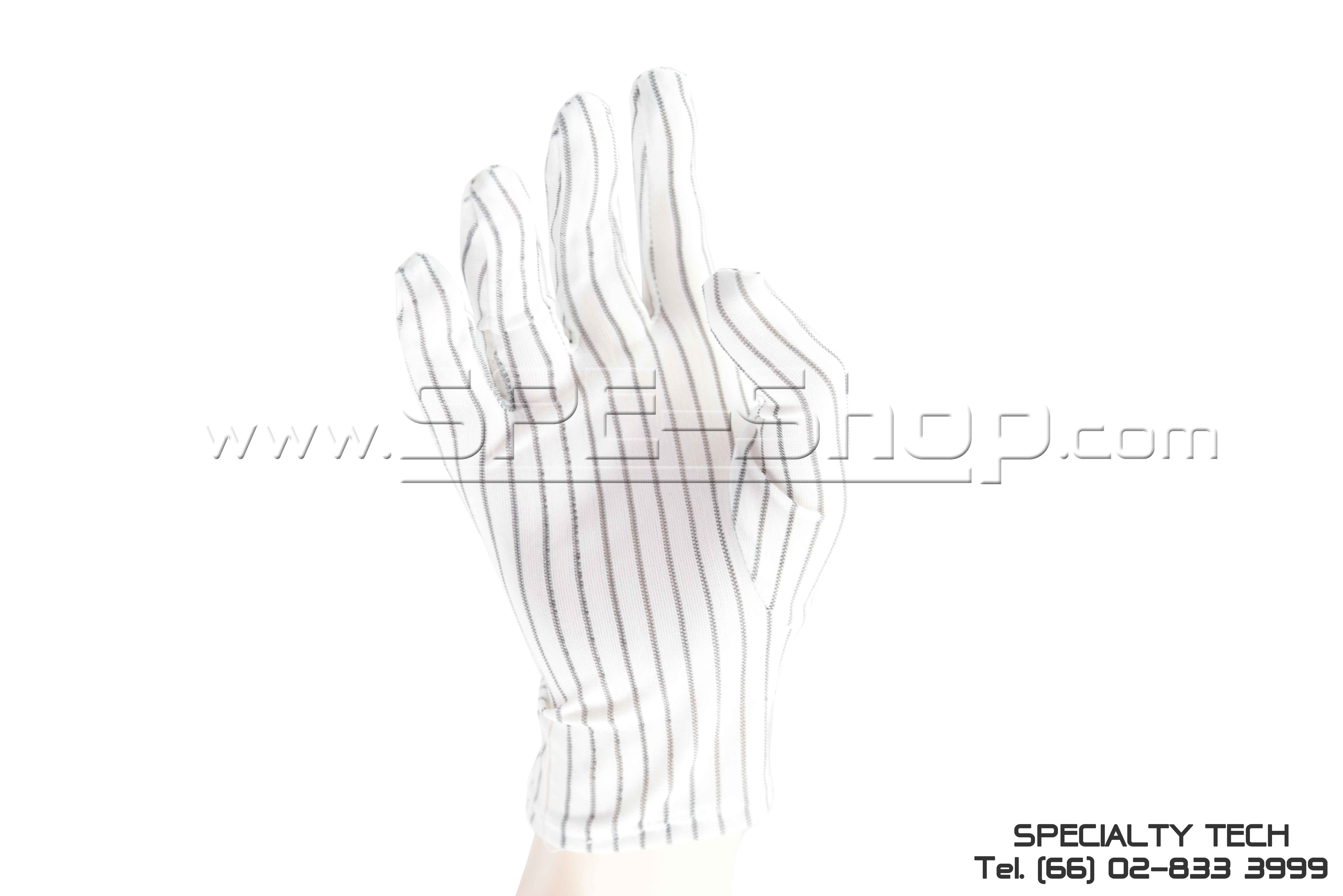 ถุงมือป้องกันไฟฟ้าสถิตเส้นสีอ่อน Glove Conductive 10MM (Stripe)