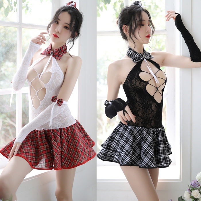 K307 ชุดตาข่ายแฟนซี ชุดตาข่ายมาในสไตล์ชุดคอสเพลย์นักเรียน ตัวชุดผสมผสานกันระหว่างชุดตาข่ายกับกระโปรงผ้าลายสก๊อต มาพร้อมกับหมวกใบเล็กลายสก๊อตน่ารักและถุงมือแบบเกี่ยวนิ้วอีก1คู่ตามรูปเลยค่ะ
