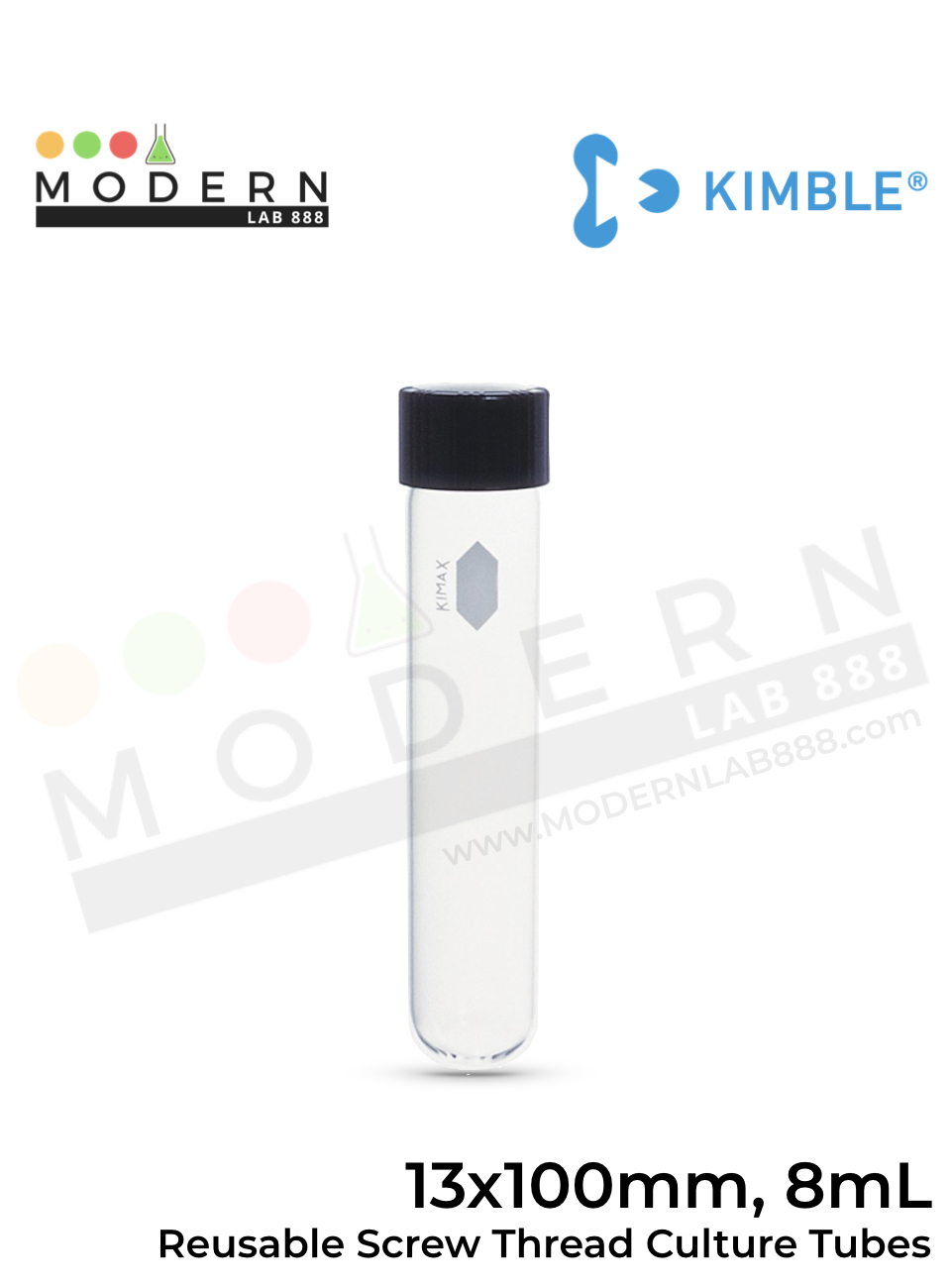 13 x 100mm, 8mL หลอดทดลองแบบหนาใช้ซ้ำได้พร้อมฝาเกลียว / Reusable Screw Thread Culture Tubes with Unattached Caps and Rubber Liners
