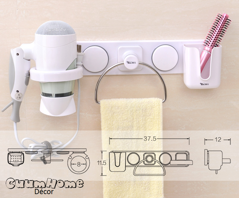 DIY-03 -3 in1- ที่วางไดส์เป่าผม ผ้าเช็ดตัว และที่ใส่ของ ไม่ต้องเจาะผนัง