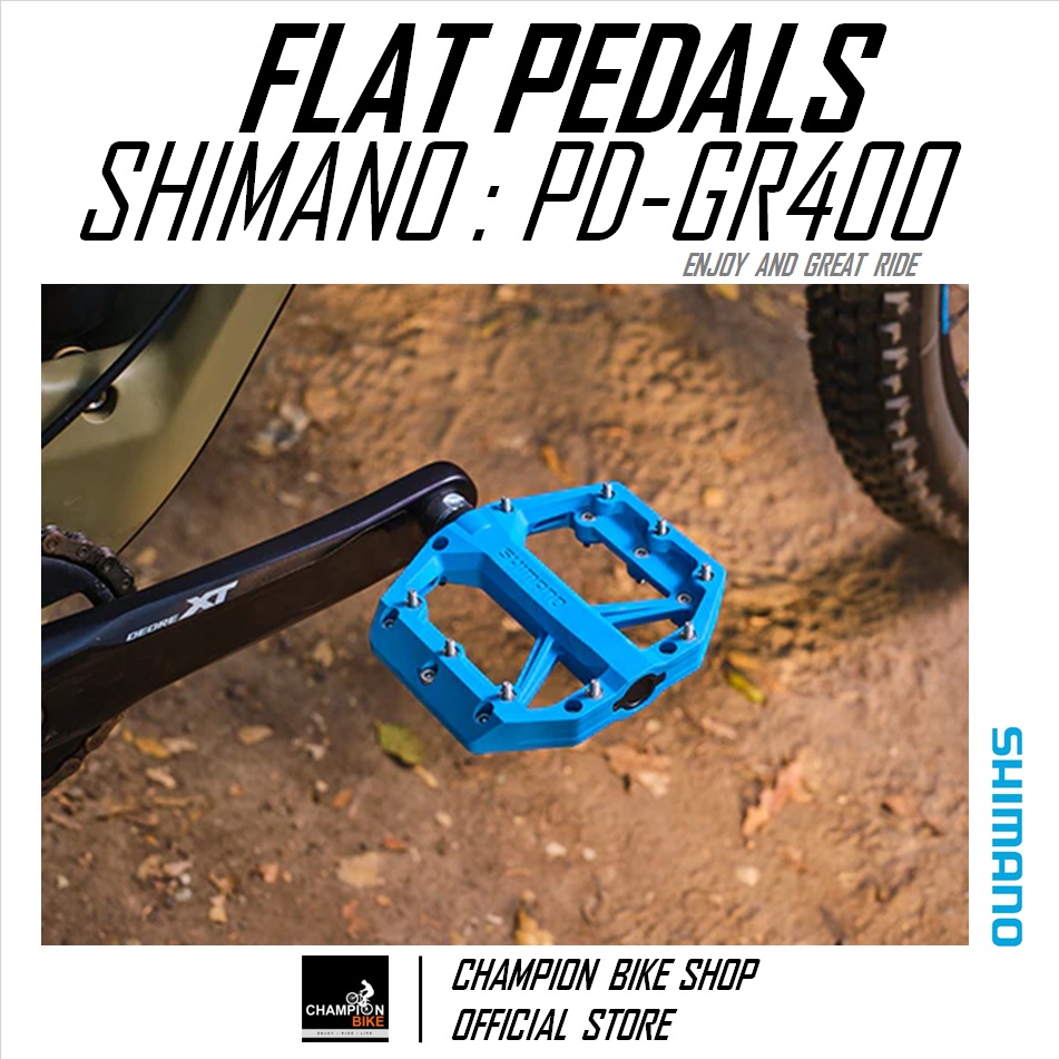 บันไดเสือภูเขา บันไดทัวร์ริ่ง บันไดซิตี้ไบค์ SHIMANO : PD-GR400 AM TL MTB FLAT PEDALS สีฟ้า
