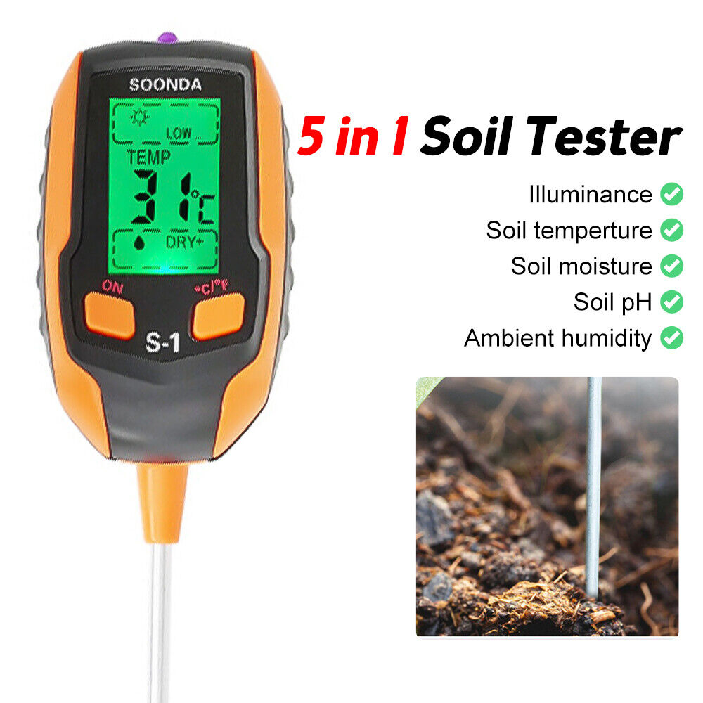 5 In 1 Soil Tester LCD Digital PH Water Moisture Temperature Sunlight Plant Test,เครื่องทดสอบดิน,SOONDA,S-1
