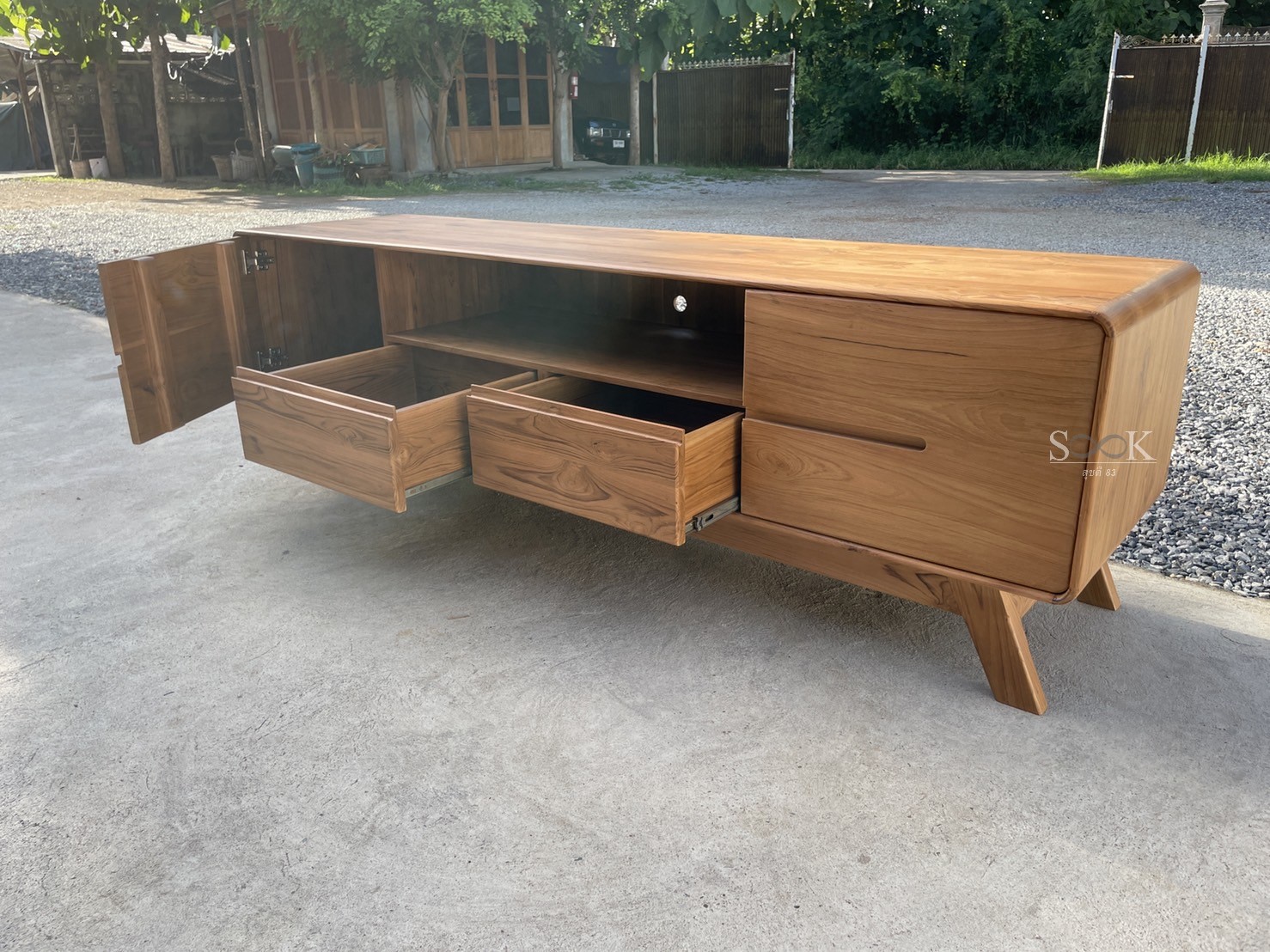 ไซด์บอร์ดบานเปิด 2 ลิ้นชัก ขาแบน