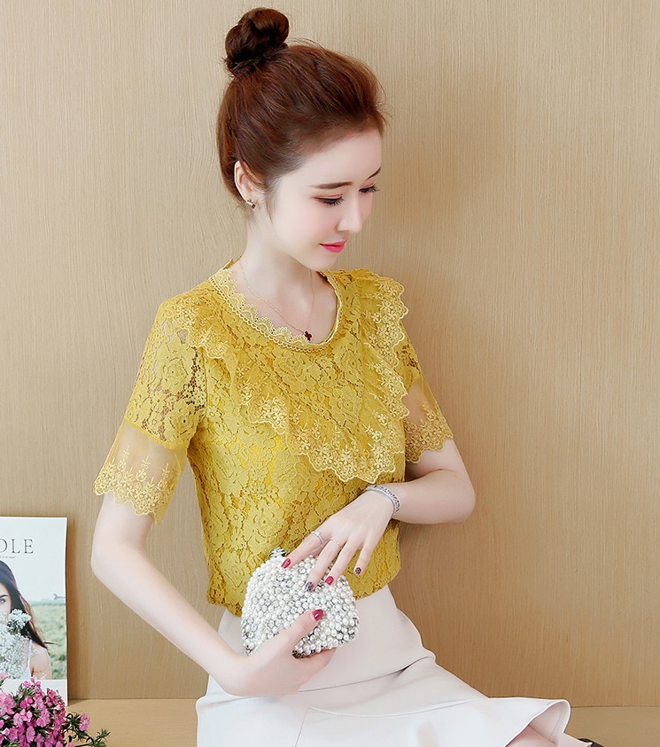 เสื้อลูกไม้สีเหลือง ผ้าลูกไม้เนื้อนิ่มมากๆๆ ส่งฟรี ems