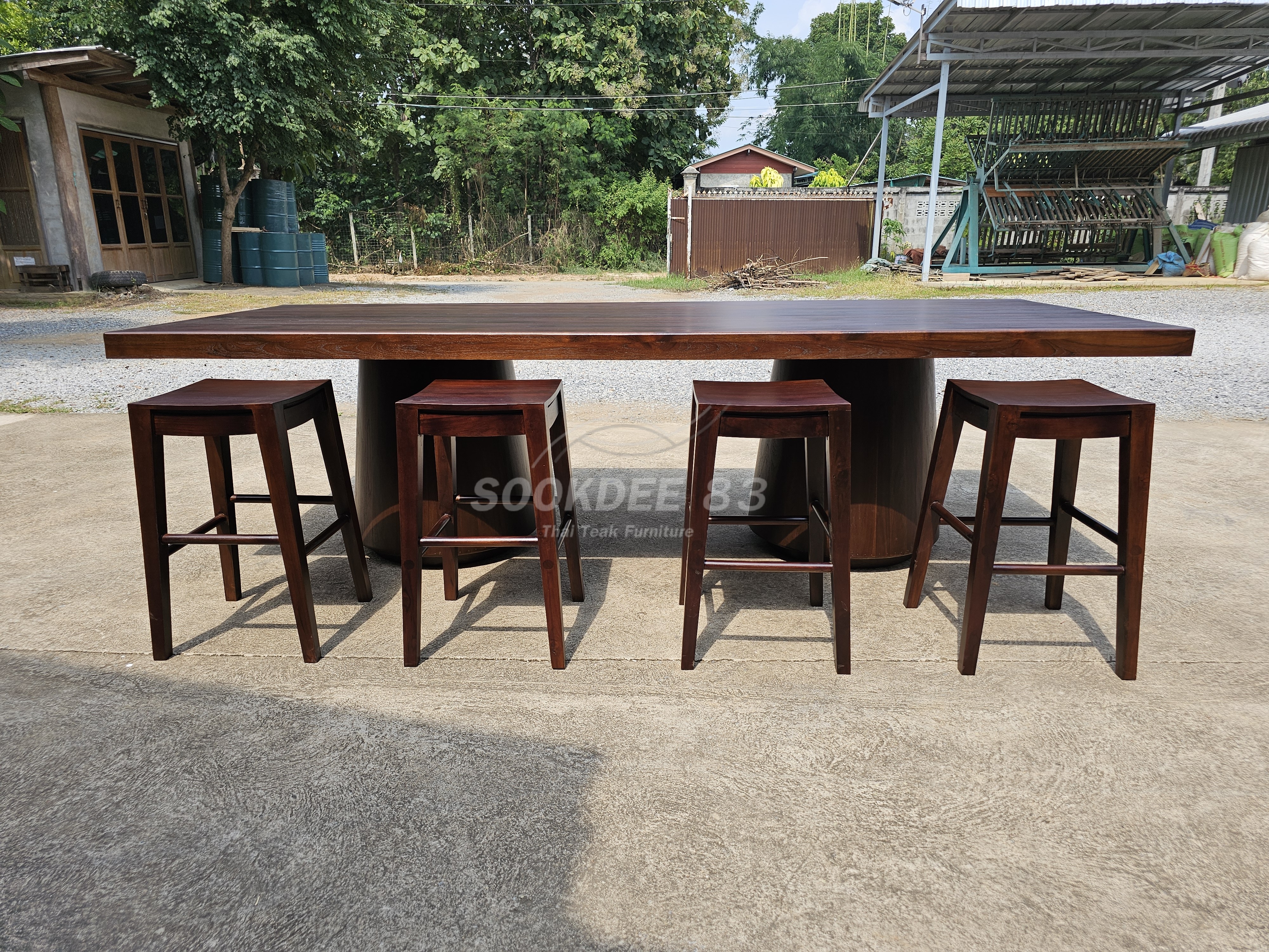 ชุดกินข้าวโต๊ะขากรวย เก้าอี้บาร์ (สีสัก)