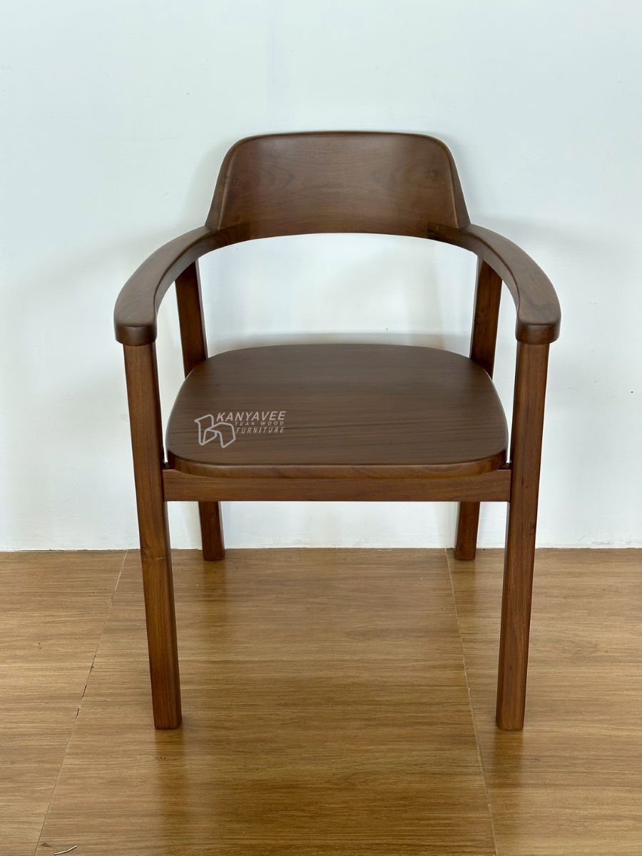 เก้าอี้อาร์มแชร์ไม้สัก สีวอลนัทเข้ม