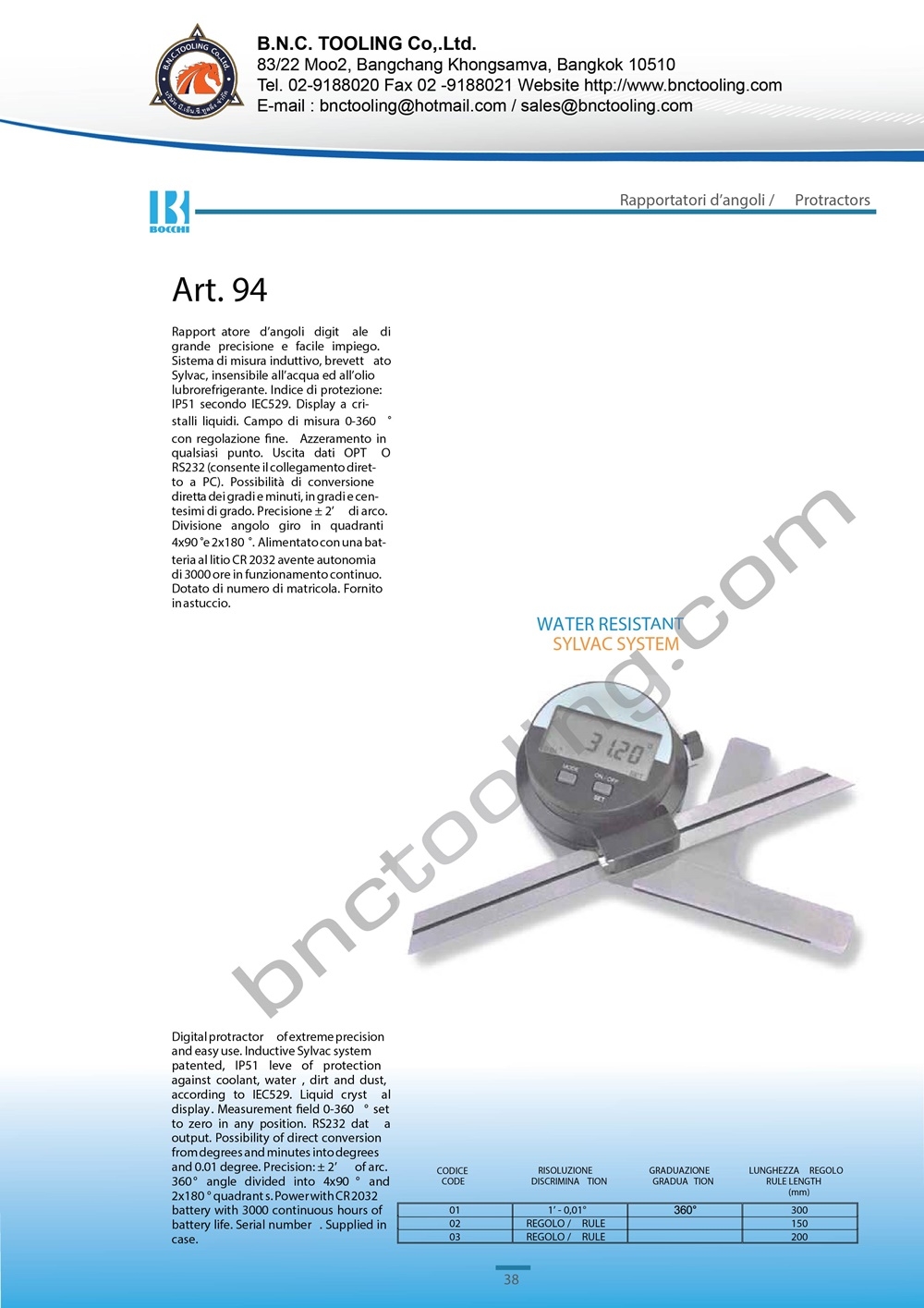 BOCCHI, Digital protractor,Art-94