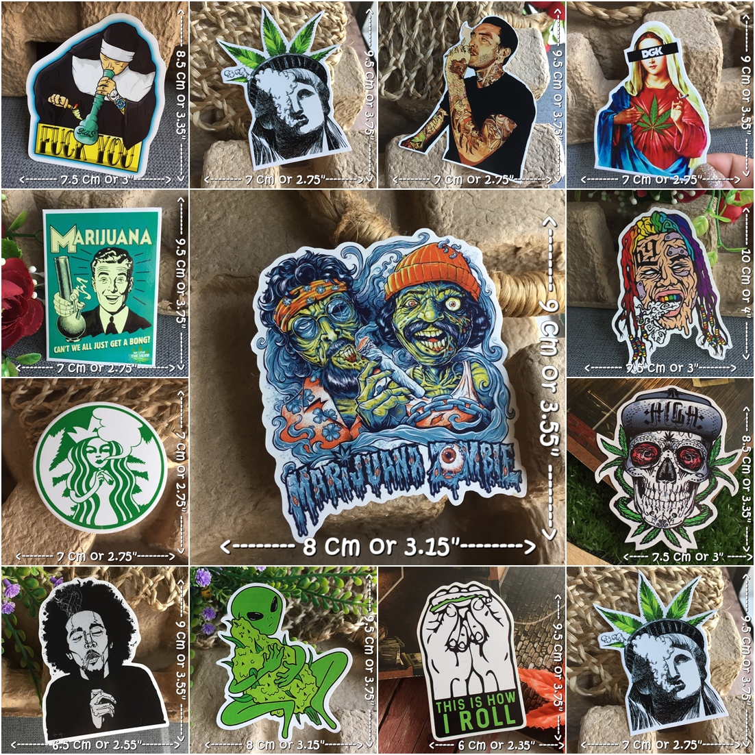 กัญชา สายเขียว สติกเกอร์ เคลือบกันน้ำ ลายแนวๆ ไดคัท ติดกระเป๋าเดินทาง โน้ตบุ๊ค เคสโทรศัพท์ กระบอกน้ำ Waterproof Decal Sticker