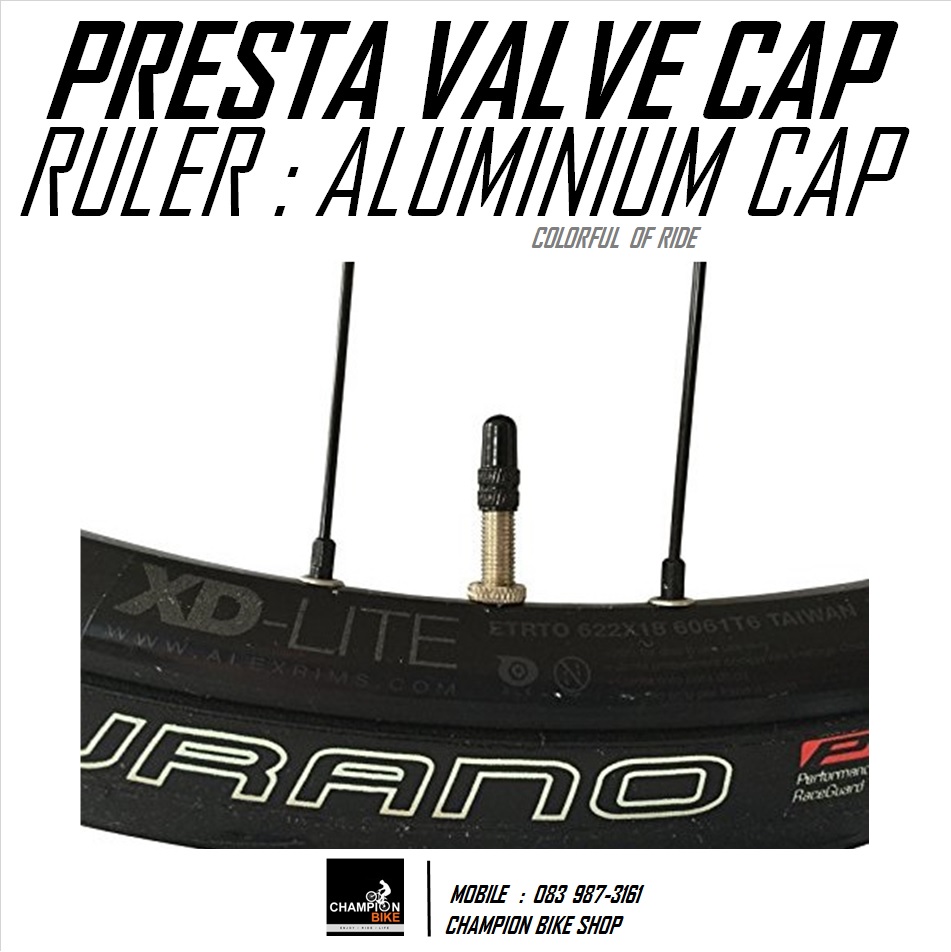 ฝาปิดจุกลมยางในจักรยาน วาล์วเล็ก RULER : ALUMINIUM PRESTA VALVE CAP สีดำเงา