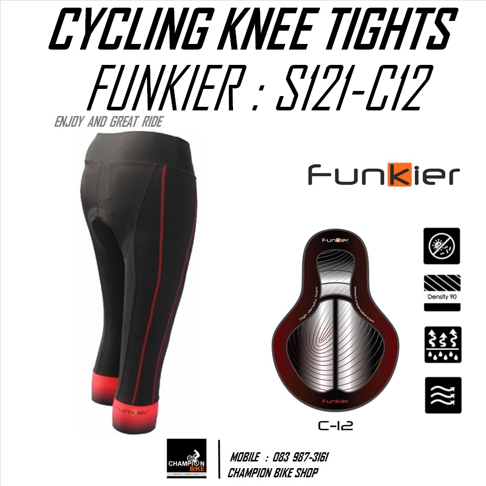 กางเกงปั่นจักรยานผู้หญิง ขา3ส่วน FUNKIER : S121-C12 GENTS LADIES PRO KNEE TIGHTS สีดำ-ชมพู