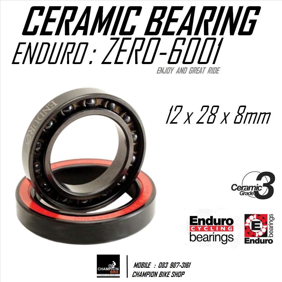 ลูกปืนเซรามิค 12x28x8mm ENDURO : 6001 ZERO CERAMIC BEARING