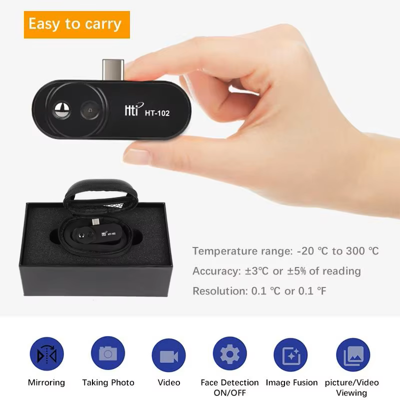 HTI,HTI HT-102, 32*32 IR Resolution Thermal Imager for Mobile Phone, Industrial Floor Heating Seek Detection, Infrared Thermal Camera,กล้องถ่ายภาพความร้อน,