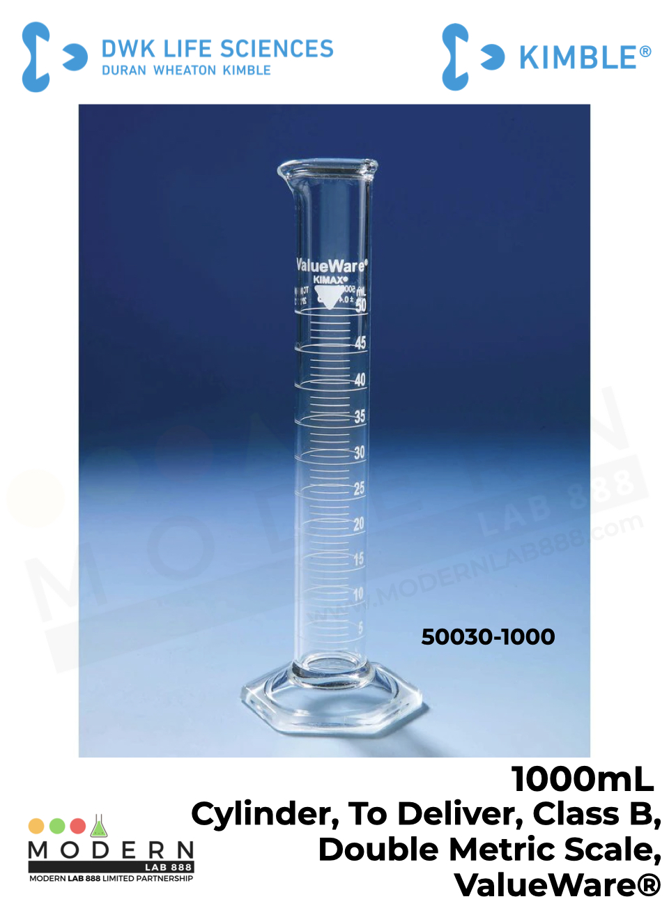 1000mL., Cylinder, To Deliver, Class B, Double Metric Scale, ValueWare®