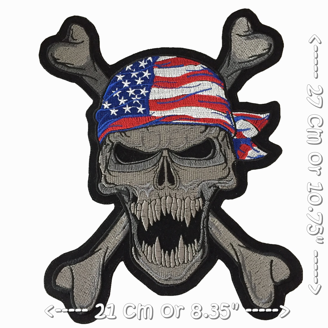 กะโหลก โพกธง ตัวรีดติดเสื้อ อาร์มรีด อาร์มปัก ตกแต่งเสื้อผ้า หมวก กระเป๋า แจ๊คเก็ตยีนส์ Embroidered Iron on Patch ไซส์ใหญ่