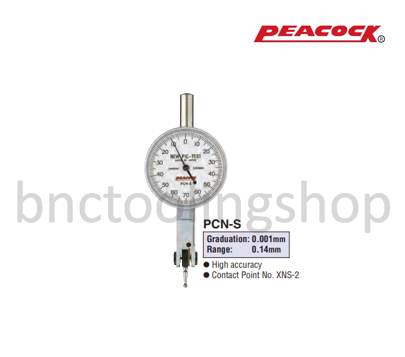 ไดอัลเทส ขนาด 0.14มิล ความละเอียด 0.001มิล,Lever Type Dial Indicator Range 0.14mm Graduation 0.001mm,Peacock,PCN-S