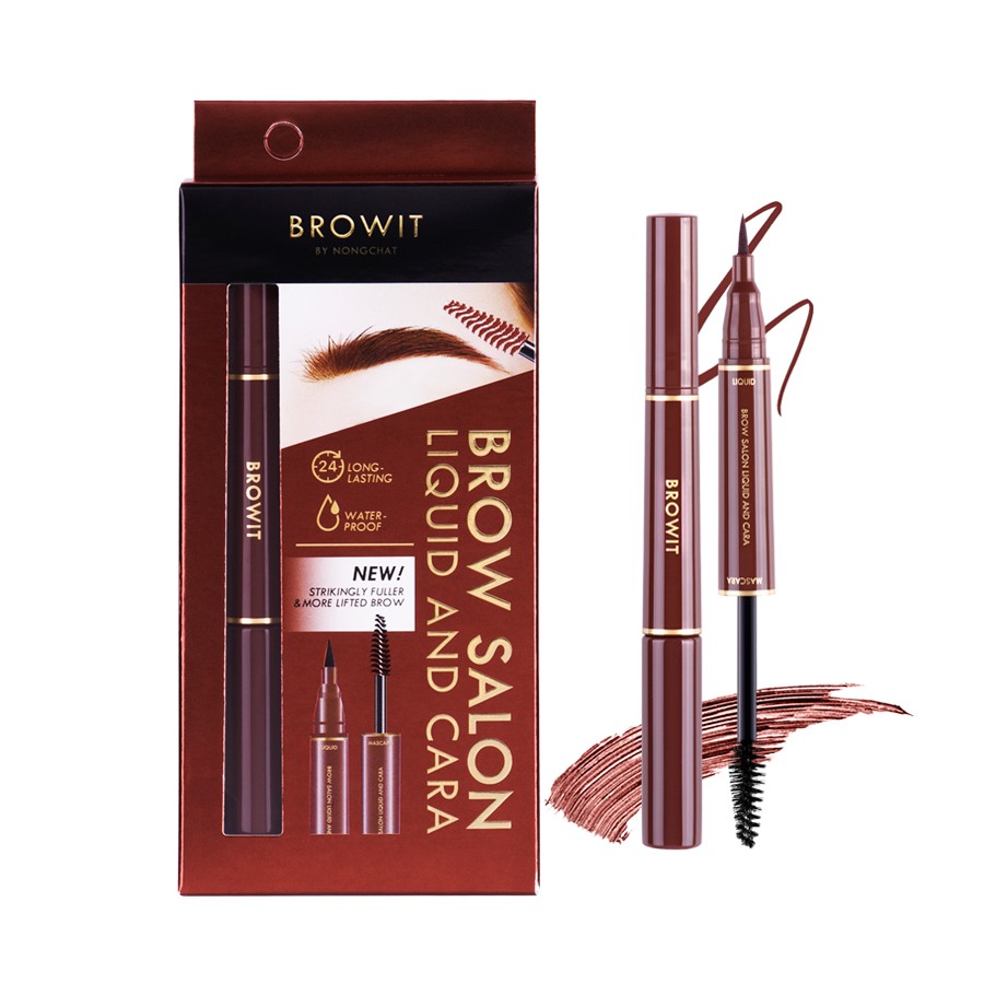 Browit by NongChat Brow Salon Liquid and Cara 1ML+3.5G #02 Gorgeous Brown บราวอิท ปากกาเมจิกเขียนคิ้วและมาสคาร่าปัดคิ้ว บราวซาลอนลิควิดแอนด์คาร่า 1ML+3.5G สี 02 Gorgeous Brown