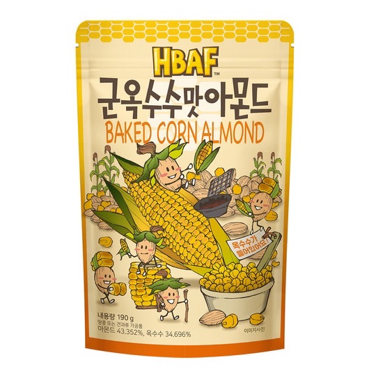 (ห่อใหญ่) Tom's Farm Honey Butter Almond #Baked Corn Almond อัลมอนด์เกาหลี ทอมส์ ฮันนี่ บัตเตอร์ ขนมถั่วอัลมอนด์ อัลมอนด์อบสไตล์เกาหลี Toms HBAF อัลมอนด์อบผสมข้าวโพดอบกรอบ 190g