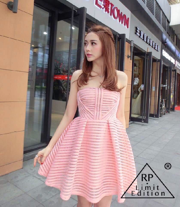 เดรสเกาะอกสีชมพู ส่งฟรี ems