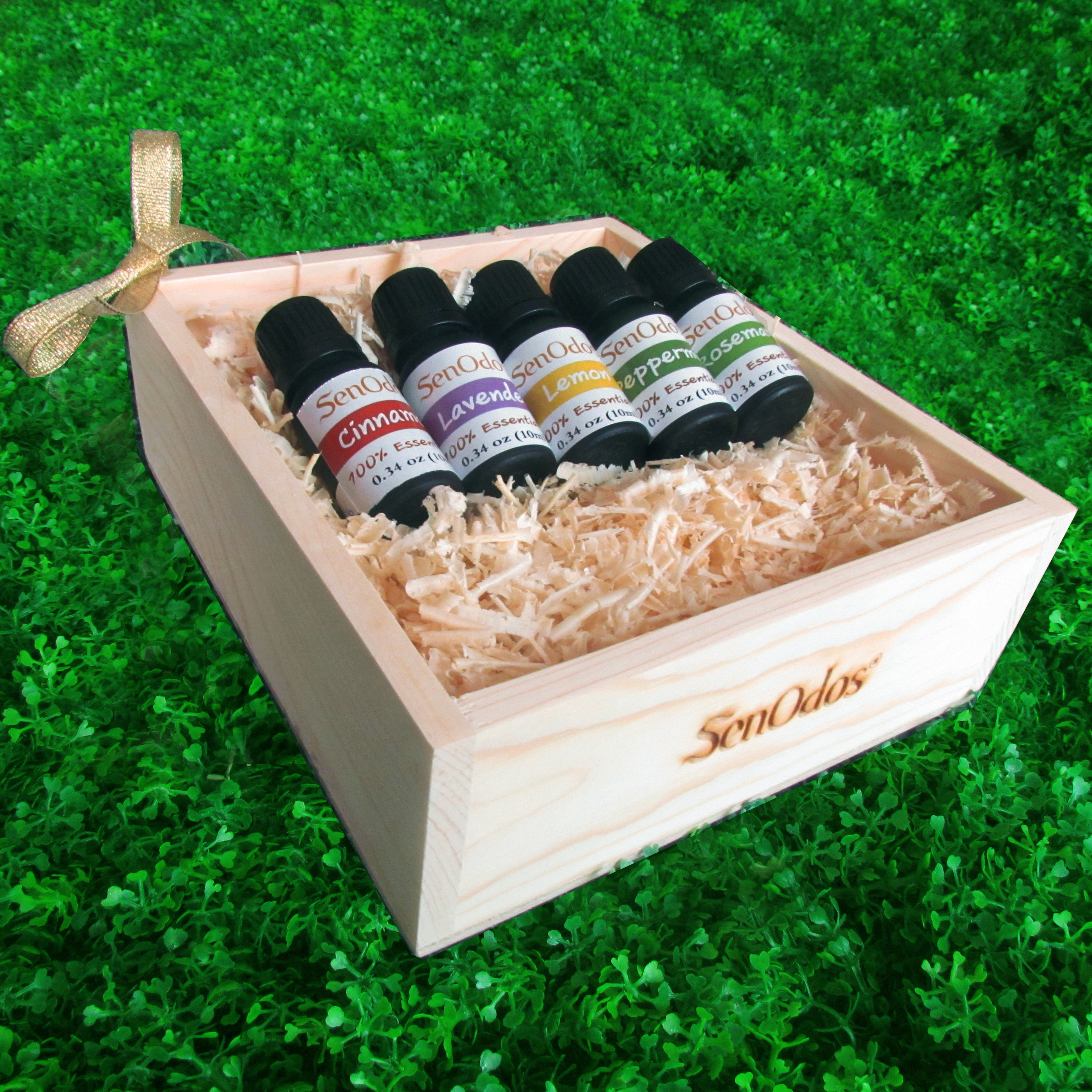 SenOdos ชุดของขวัญ ชุดกิ๊ฟเซ็ท น้ำมันหอมระเหย อโรม่า กลิ่นเพิ่มประสิทธิภาพการทำงาน (Productivity Set) 10 ml x 5 กลิ่นซินนาม่อน,ลาเวนเดอร์,เลม่อน,เปปเปอร์มินต์,โรสแมรี่ บรรจุในกล่องไม้สน รูปทรงเหลี่ยม สวยงาม คุณภาพดี