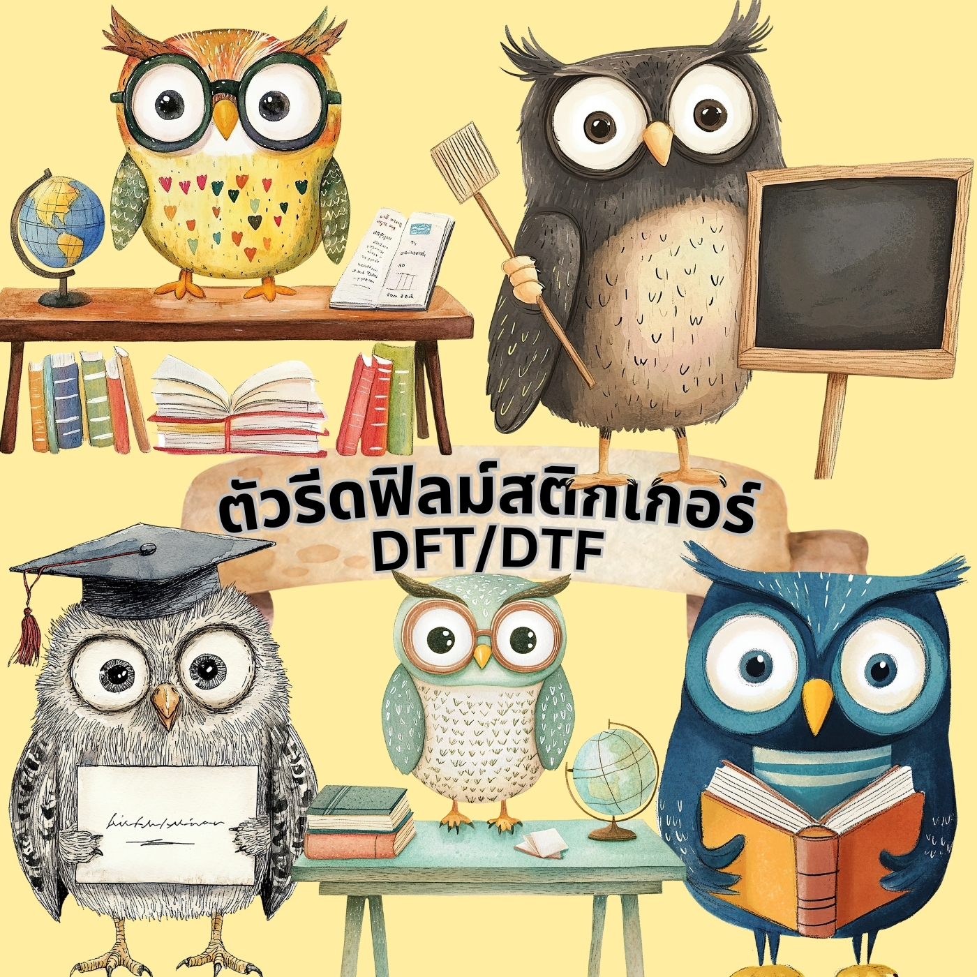 ตัวรีดติดเสื้อ นกฮูก เนิร์ด ฟิลม์รีดร้อน พิมพ์ลาย สกรีนลาย ฟิลม์ DFT DTF