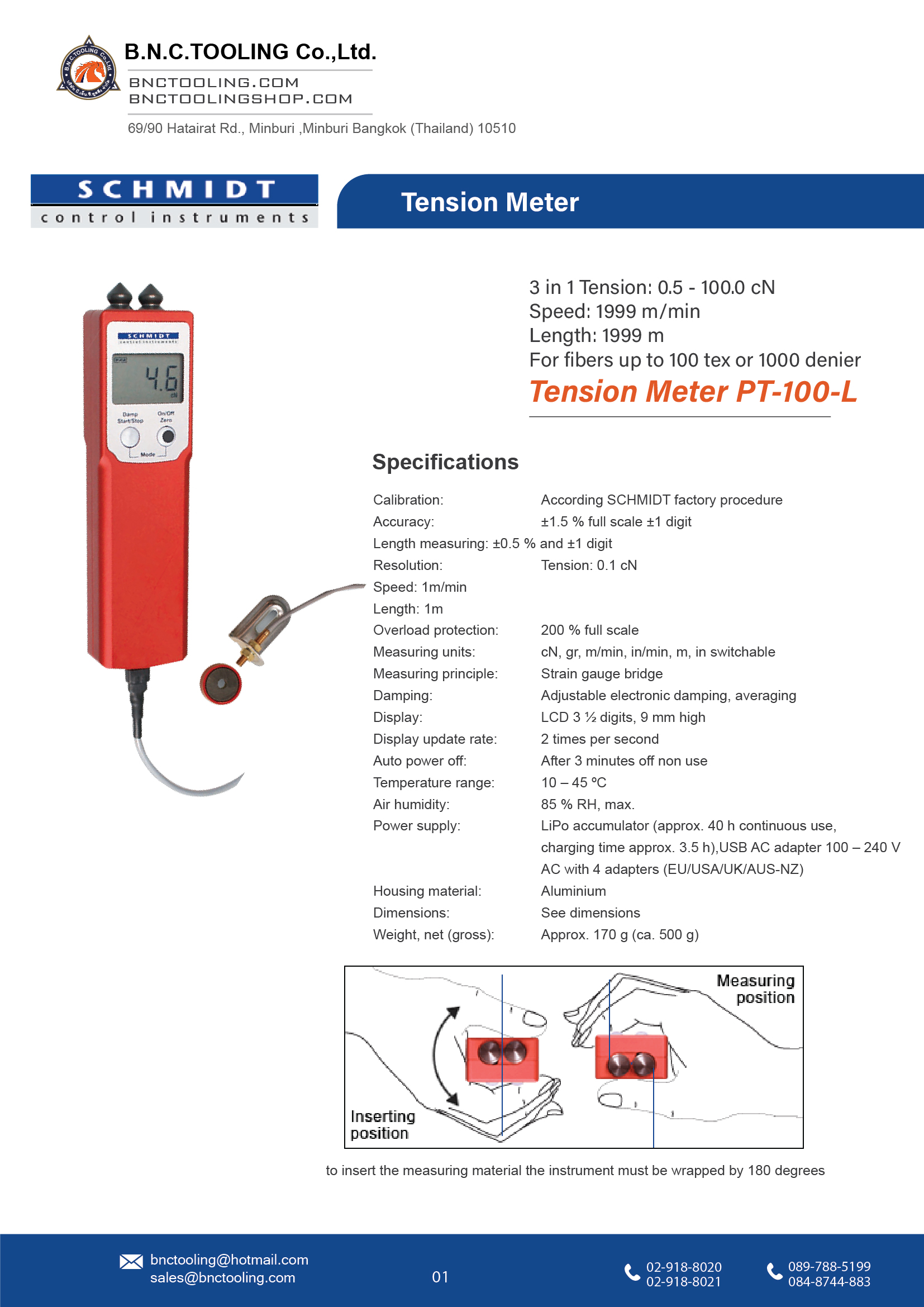 SCHMIDT,3in1 Tension 0.5 - 100.0 cN Speed 1999 m-min Length 1999 m,PT-100-L