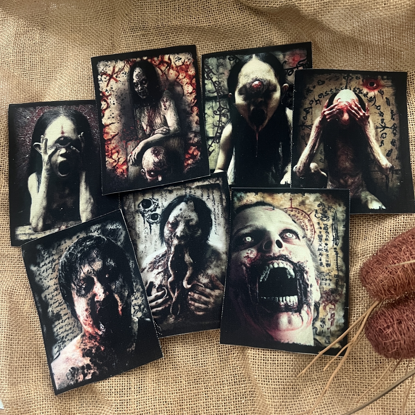 ตัวรีดติดเสื้อ Grotesque ผ้าแคนวาสพิมพ์ลาย ตกแต่งเสื้อผ้า Canvas Iron on Patch