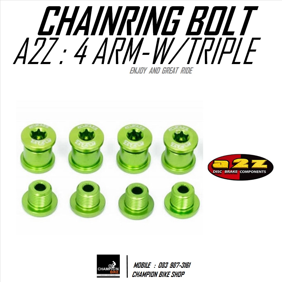 น็อตยึดใบจาน สีเขียว A2Z : CHAINRING BOLT SET GREEN COLOR (4 ARM CRANK W/TRIPLE)