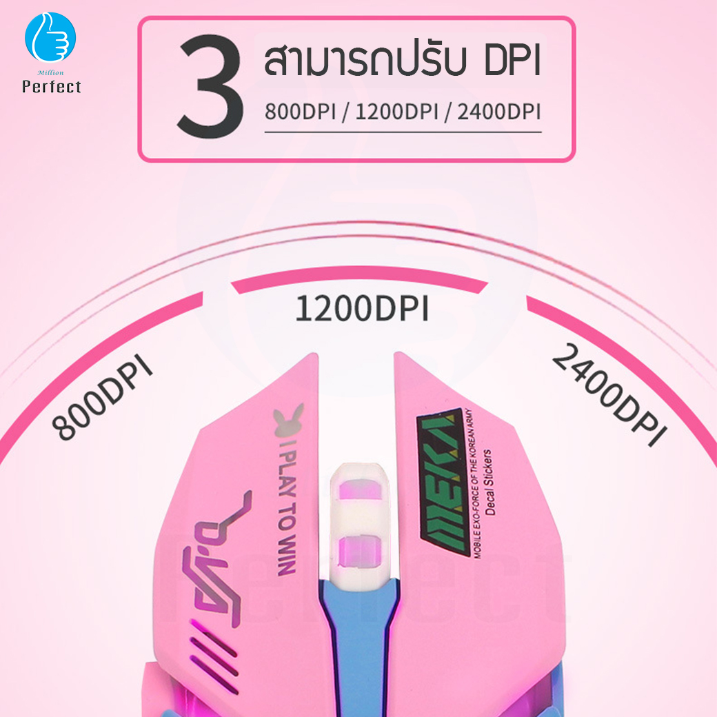 เมาส์ เมาส์ไร้สาย เมาส์เกมมิ่ง ความแม่นยำสูงปรับ DPI 800- 2400 เสียงปุ่มเงียบ เหมาะกับเกมส์ ทำงาน รุ่น HMW-02 สีชมพู