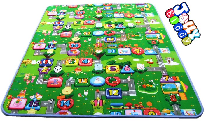 TP123052 แผ่นรองคลานสำหรับเด็ก คุณภาพดีเย็บขอบลายการ์ตูนสองด้าน