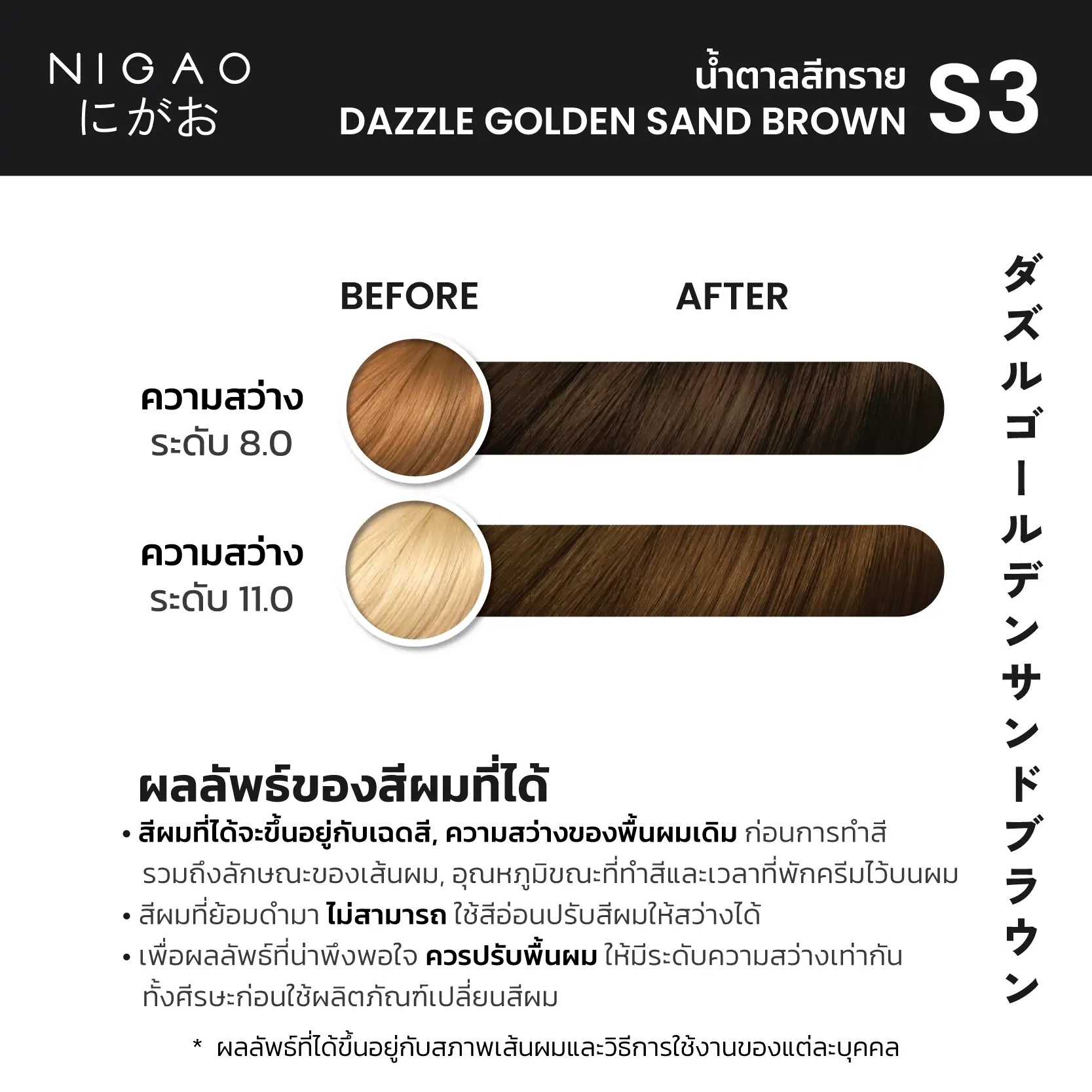 Nigao Hair Color Gray Coverage 100 ml. #S3 Dazzle Golden Sand Brown นิกาโอะ ครีมย้อมผมปราศจากแอมโมเนีย S3-สีน้ำตาลสีทราย 100 มล. (ไม่แถมไฮโดรเจน)