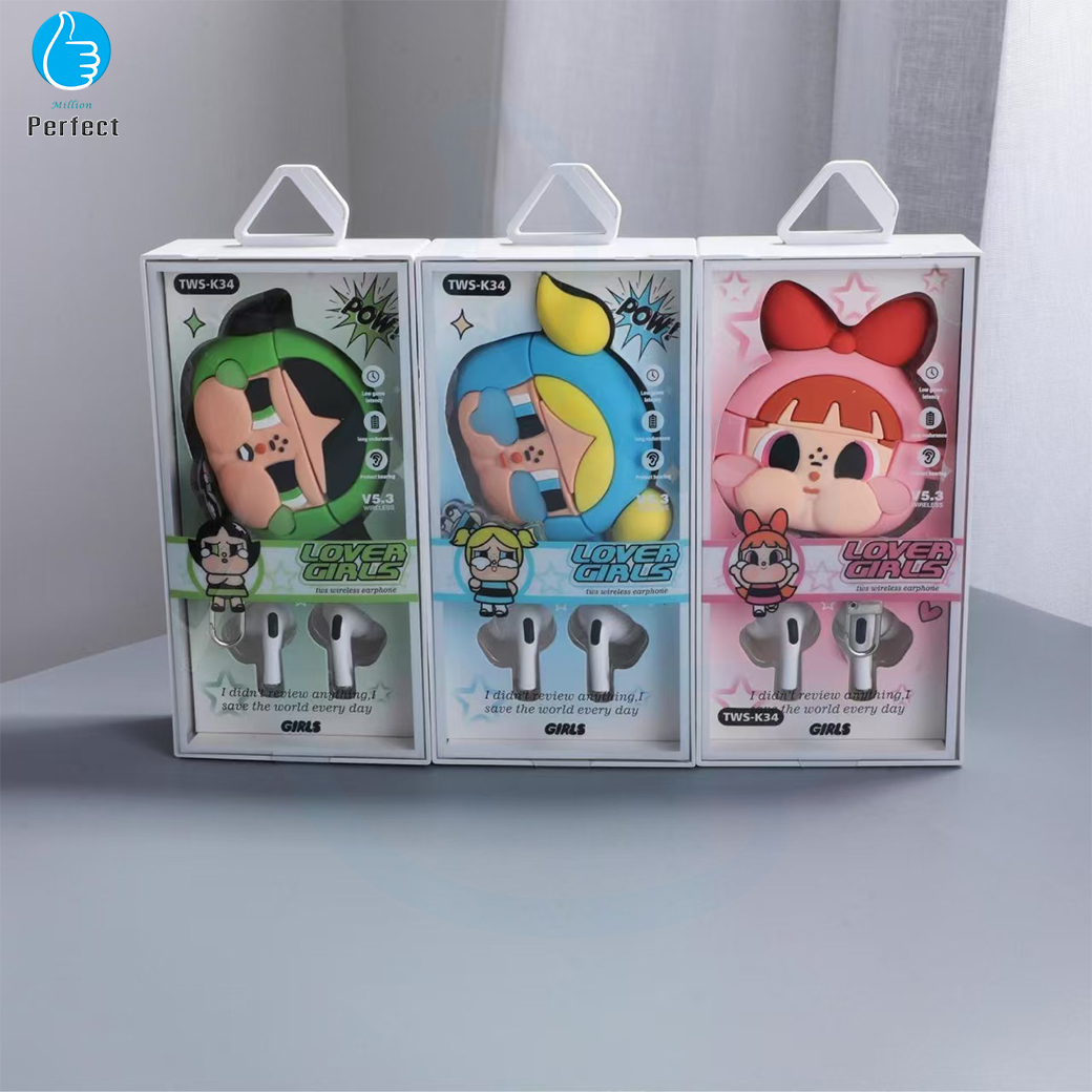 หูฟังไร้สาย Bluetooth แบบอินเอียร์ 3D Powerpuff Girls รุ่น K-34