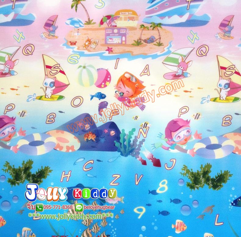 TP123052 แผ่นรองคลานสำหรับเด็ก คุณภาพดีเย็บขอบลายการ์ตูนสองด้าน