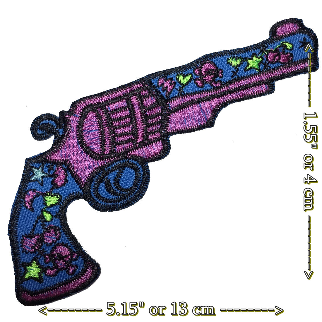 ปืนลายดอกไม้ Retro ตัวรีดติดเสื้อ อาร์มรีด อาร์มปัก ตกแต่งเสื้อผ้า หมวก กระเป๋า แจ๊คเก็ตยีนส์ Cute Embroidered Iron on Patch