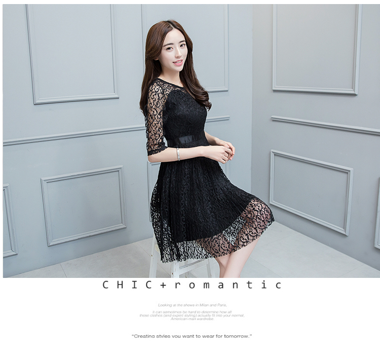 ชุดเดรสผ้าลูกไม้สีดำ ส่งฟรี ems