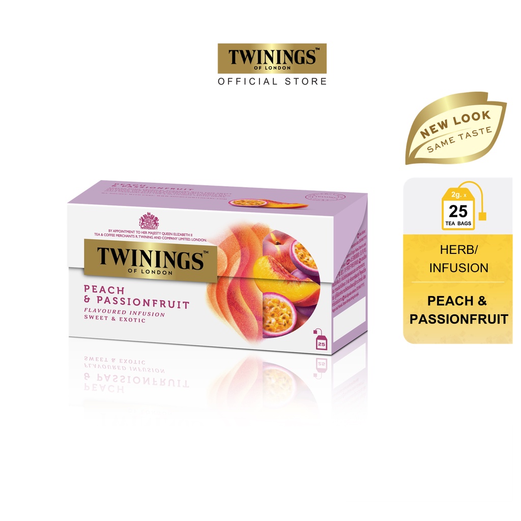 Twinings Peach & Passionfruit ทไวนิงส์ ชาพีชผสมเสาวรส พีช เเอนด์ แพชชั่น ฟรุ้ต ชนิดซอง 2 กรัม แพ็ค 25 ซอง