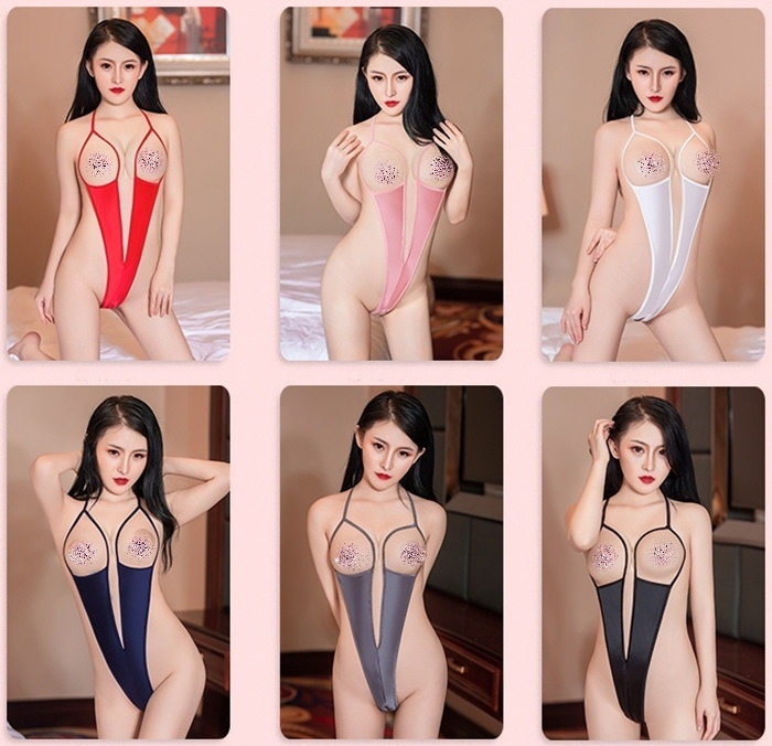 L045 ชุดอีโรติกเปิดเป้าเปิดหน้าอก ชุดว่ายน้ำเซ็กซี่สไตล์v-shapeเป็นผ้ายืดผิวมันวาวสวมใส่แบบใช้สายผูกคล้องคอ สามารถอ่านวิธีสวมใส่เพิ่มเติมด้านในเลยค่ะ
