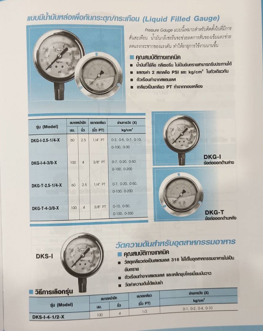 เกจวัดความดันแบบมีน้ำมัน Denki, Pressure Gauge (Liquid filled Gauge) Model DKG