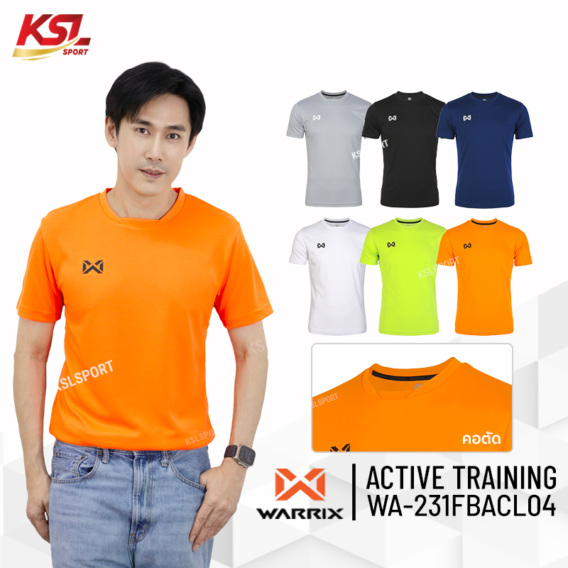 WARRIX เสื้อกีฬา Active Training SHIRT เสื้อออกกำลังกาย สีล้วน รหัส WA-231FBACL04 สีดำ/ขาว/เทา/กรมท่า/ส้ม/เขียวสะท้อนแสง