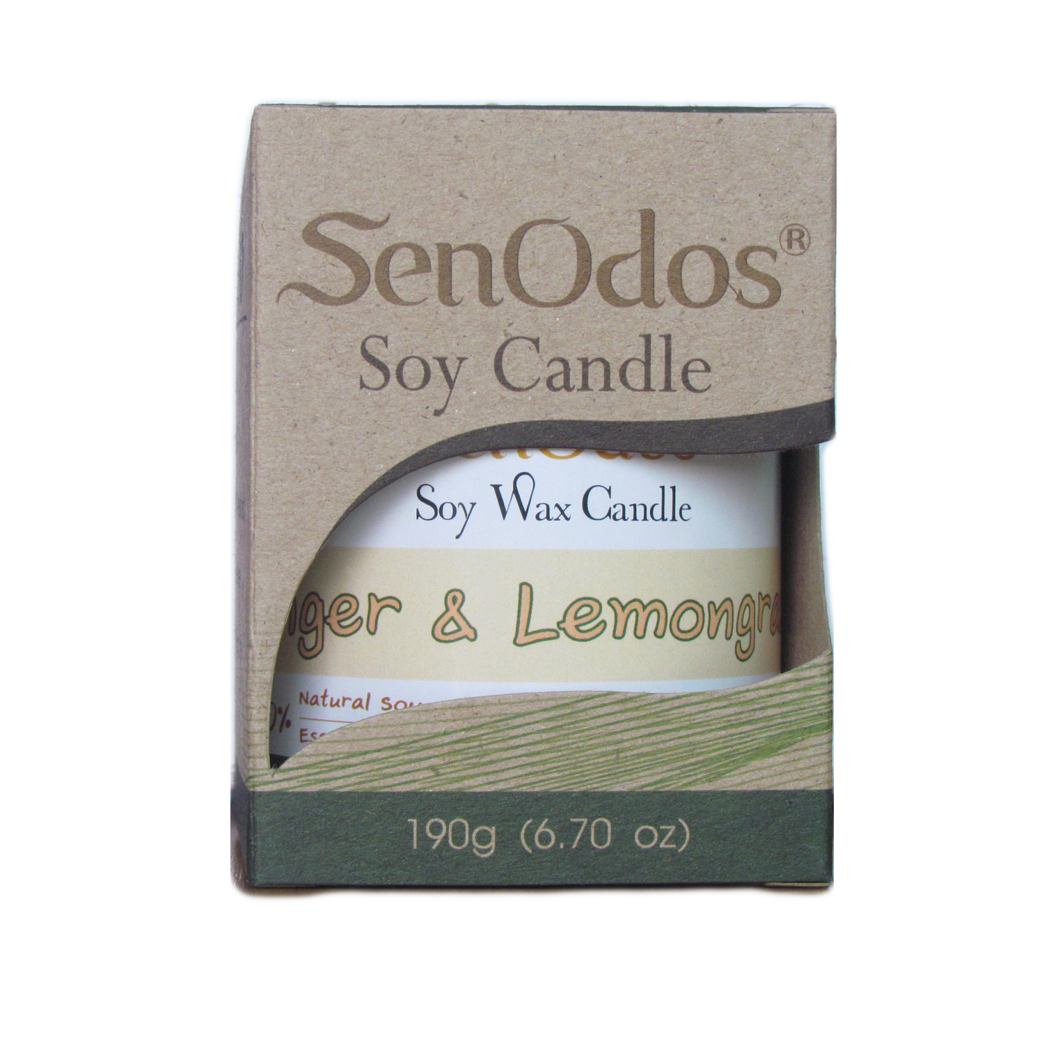 SenOdos เทียนหอม อโรม่า เทียนหอมสปา Ginger + Lemongrass Scented Soy Candle Aroma 190 g - กลิ่นขิง + ตะไคร้