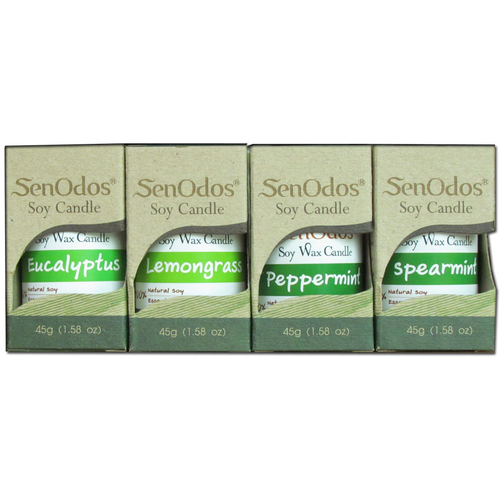 SenOdos เทียนหอมอโรม่า เทียนหอมสปา Minty Refresh Set - Soy Candles 45g x4กลิ่น(ยูคาลิปตัส,เปปเปอร์มินต์,สเปียร์มินต์และตะไคร้)