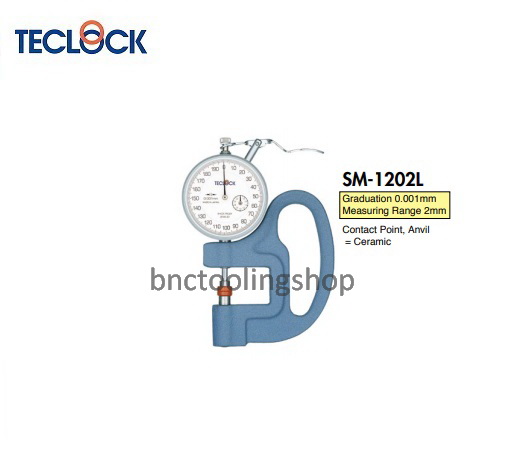ไดอัลเกจวัดความหนา ขนาด 10มิล ความละเอียด 0.01มิล,Dial Thickness Gauge Range 10mm Graduation 0.01mm,TECLOCK,SM-1202L