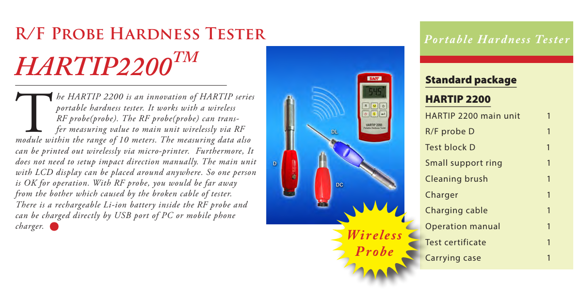 Portable Hardness Tester, Sino Age Development Technology (SADT),HARTIP2200 portable hardness tester with wireless probe,เครื่องวัดค่าความแข็ง,