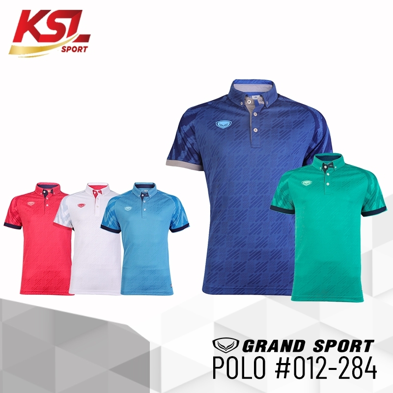 ใหม่ล่าสุด!! Grand Sport เสื้อโปโลแกรนด์สปอร์ต Polo Shirt 2024-2025 รหัส 12-284 สีกรมท่า/ฟ้า/ขาว/แดง/เขียว
