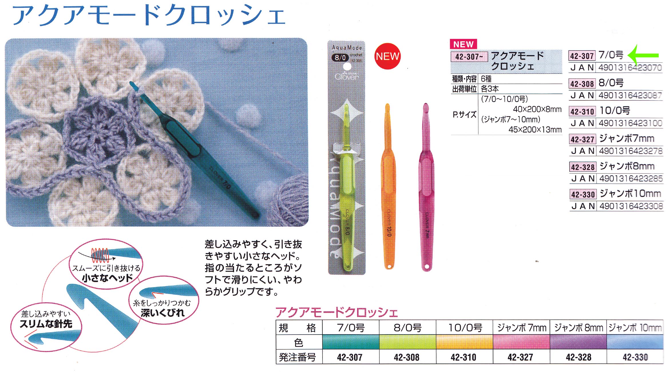 Clover 42-327 เข็มโครเชต์ AquaMode #7มม.
