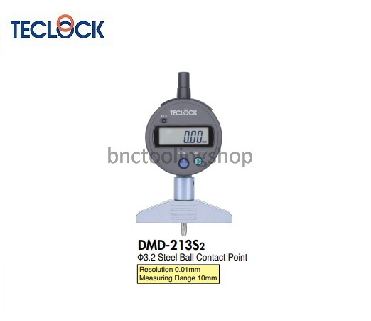 เกจวัดความลึกดิจิตอลขนาด 10มิล ความละเอียด 0.01 มิล,Digital Depth Gauge Range 10mm Graduation 0.01mm,TECLOCK,DMD-213S2