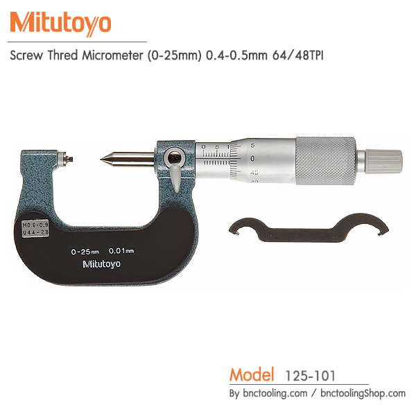 Mitutoyo,Screw Thred Micrometer (0-25mm) 0.4-0.5mm 64/48TPI,125-101