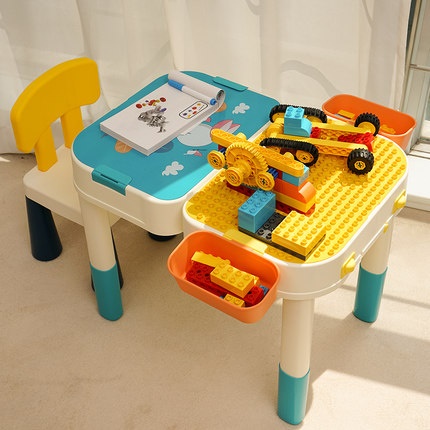 E10913 โต๊ะตัวต่อเลโก้ พับได้แบบพกพา พร้อมเก้าอี้