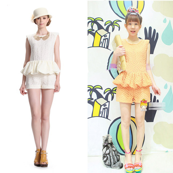 จั๊มสูทแขนกุด ผ้าปักสีส้ม ส่งฟรี ems