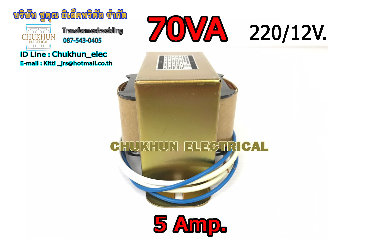 หม้อแปลงไฟฟ้า Input 220V. Output 12V. 5Amp
