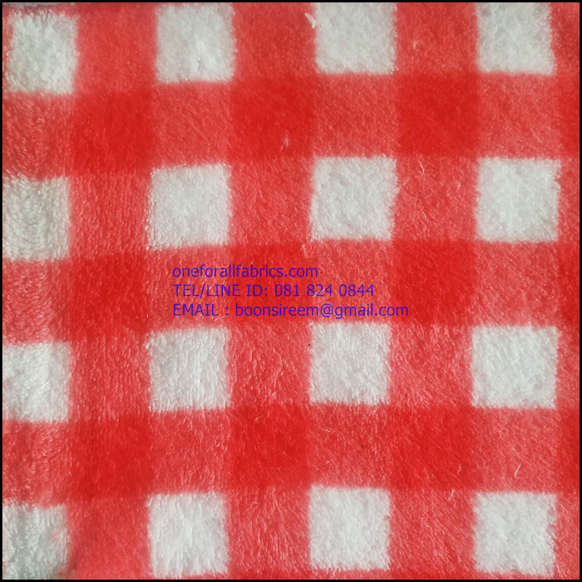 ผ้าขนสั้นสองหน้าลายตาราง สีสด coral fleece print ผ้าทำผ้าห่ม ผ้าทำหมอน ผ่้าทำเสื้อคลุม ผ้าทำเสื้อหนาว หน้าผ้า 62'